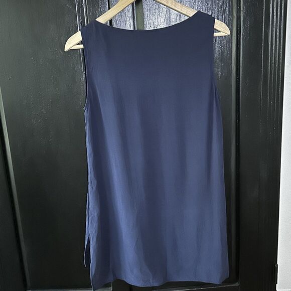 Eileen Fisher Silk Tunic Top Size XS Navy Blue Sleeveless Long Tank System - Picture 7 of 7
